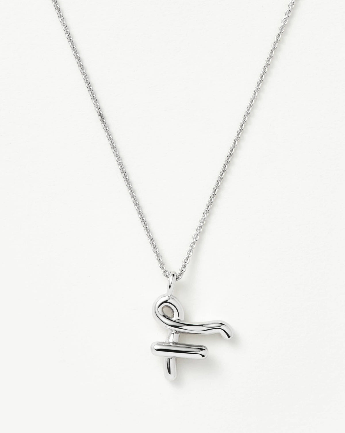 Curly Molten Initial Pendant Necklace - F | Sterling Silver