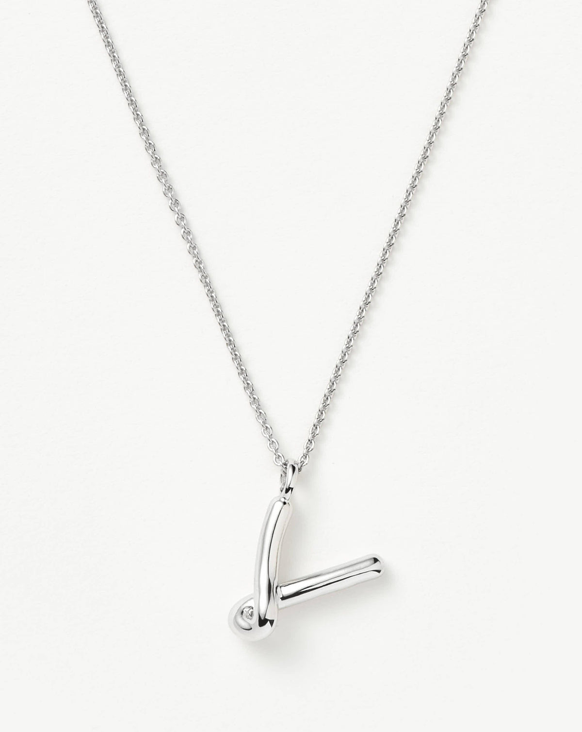 Curly Molten Initial Pendant Necklace - V | Sterling Silver