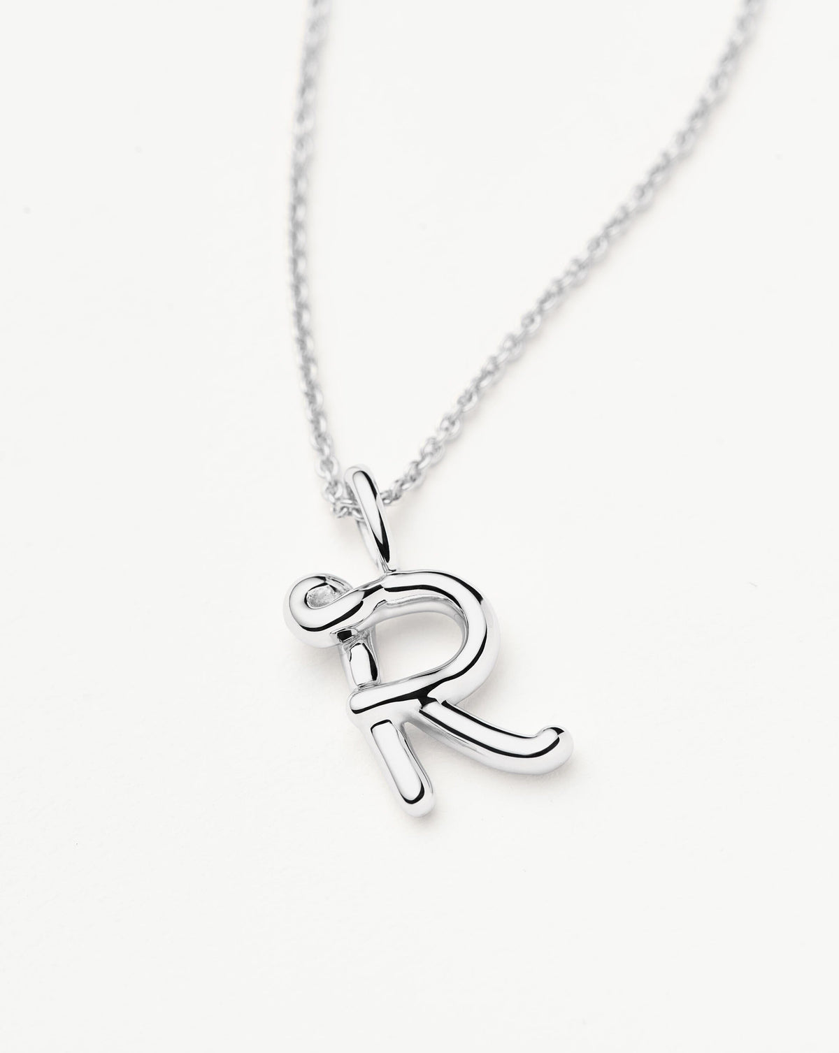 Curly Molten Mini Initial Necklace - R | Sterling Silver