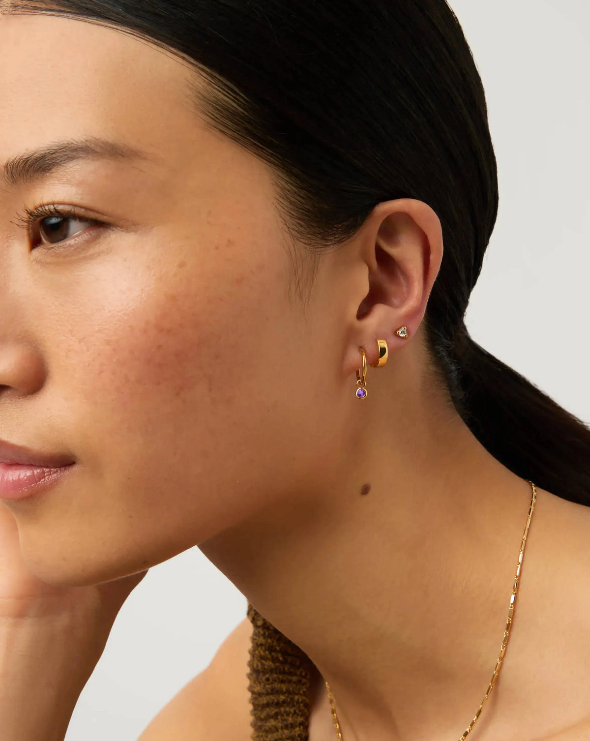 February Birthstone Mini Charm Hoop Earrings | 18ct Gold Vermeil/Amethyst