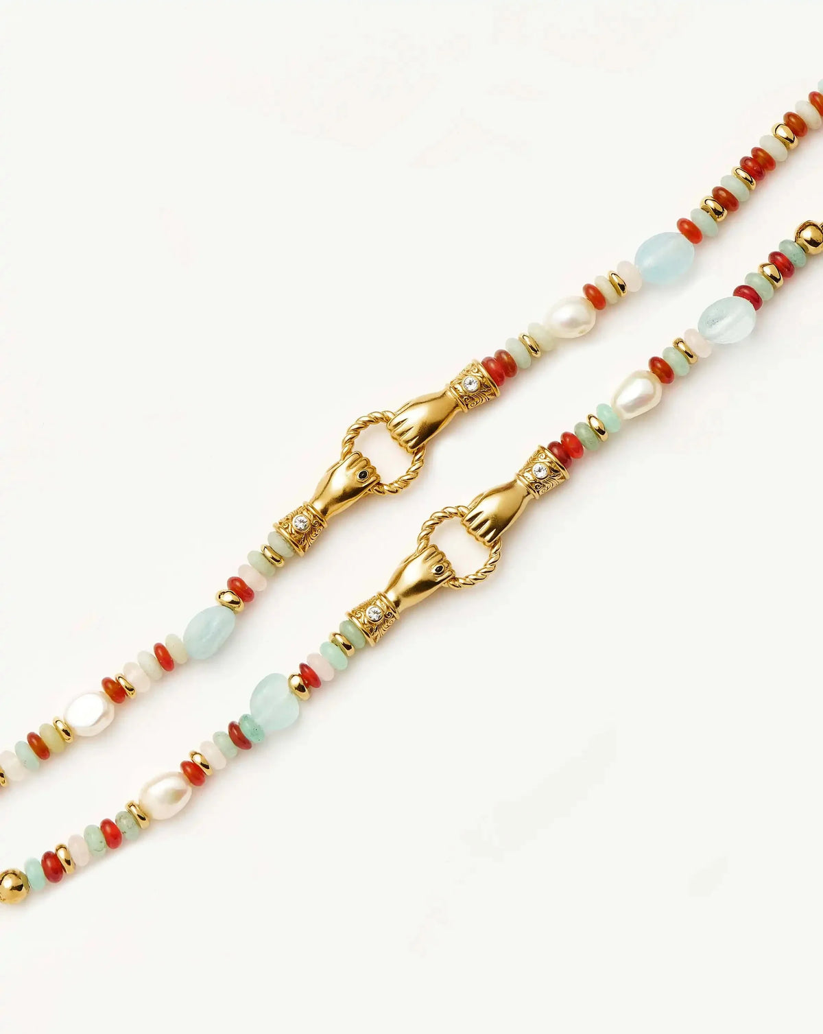 Harris Reed In Good Hands Beaded Gemstone Bracelet | 18ct Gold Plated/Multi Gemstone & Pearl