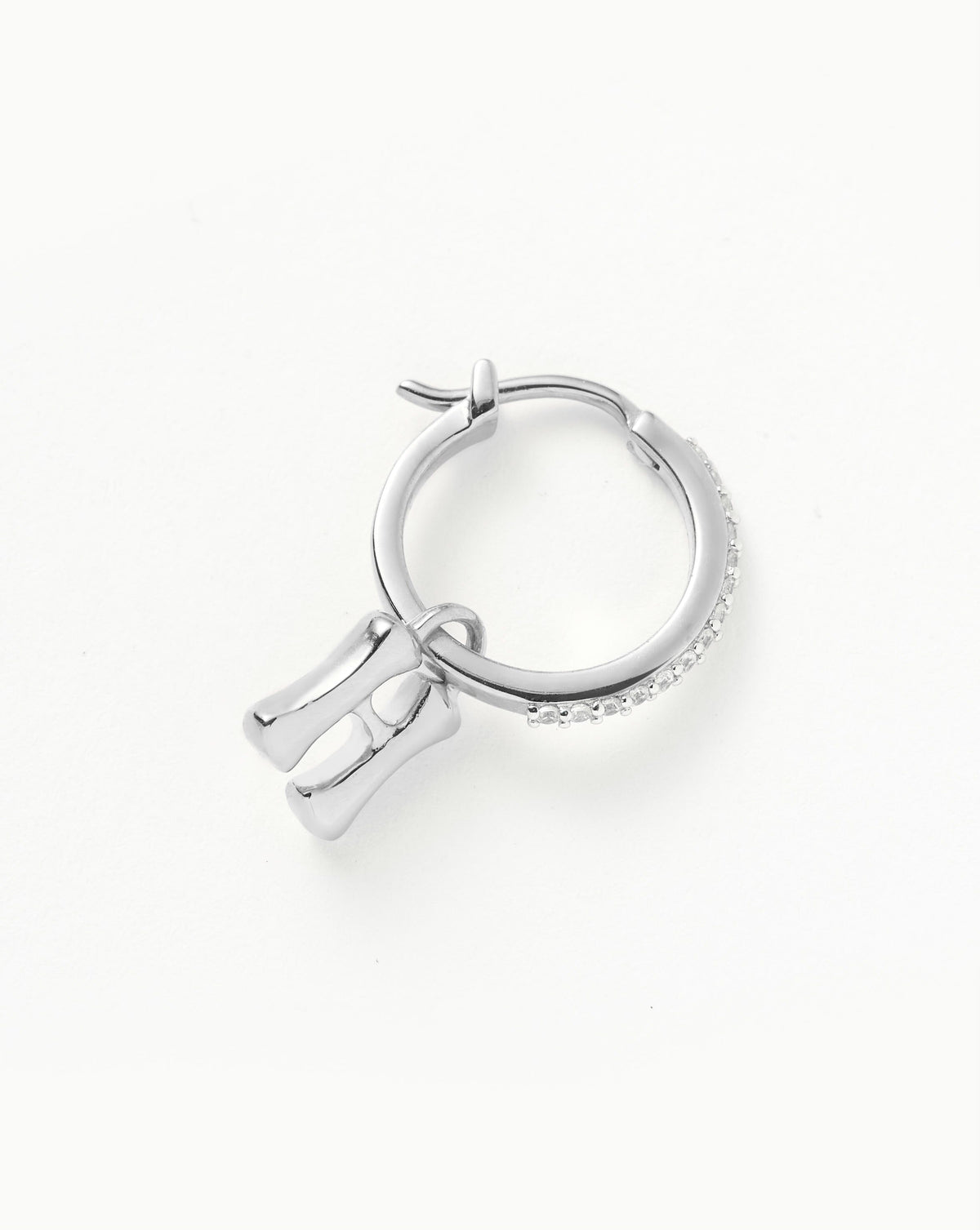 Initial Single Charm Hoop Earring  - Initial H | Sterling Silver
