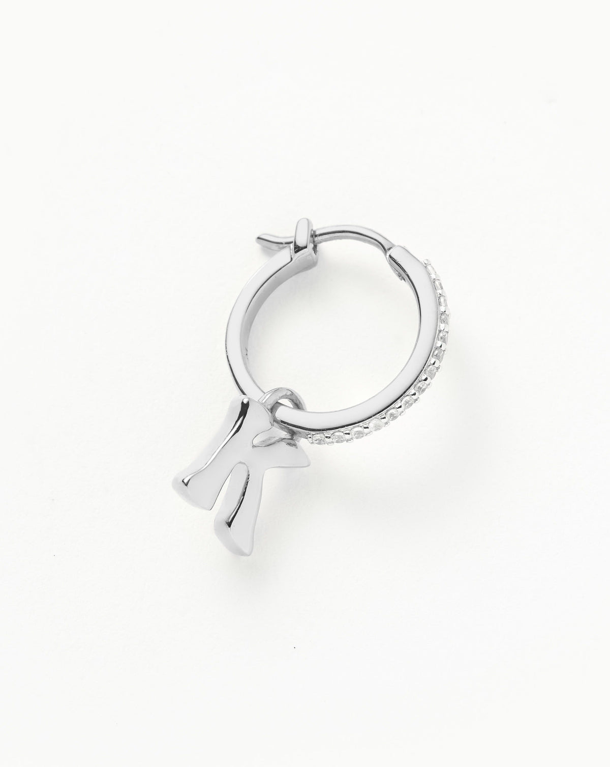 Initial Single Charm Hoop Earring  - Initial J | Sterling Silver
