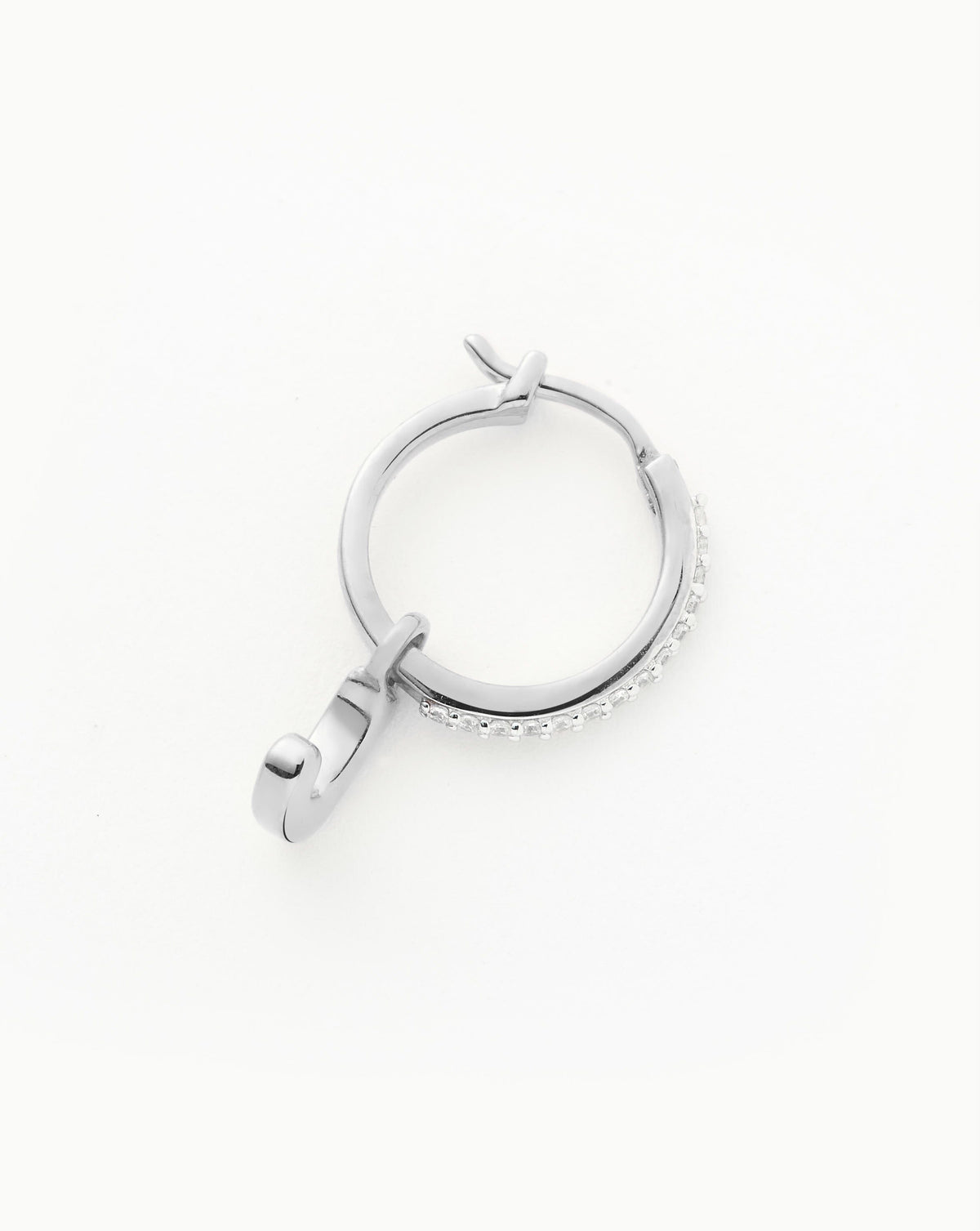 Initial Single Charm Hoop Earring  - Initial J | Sterling Silver