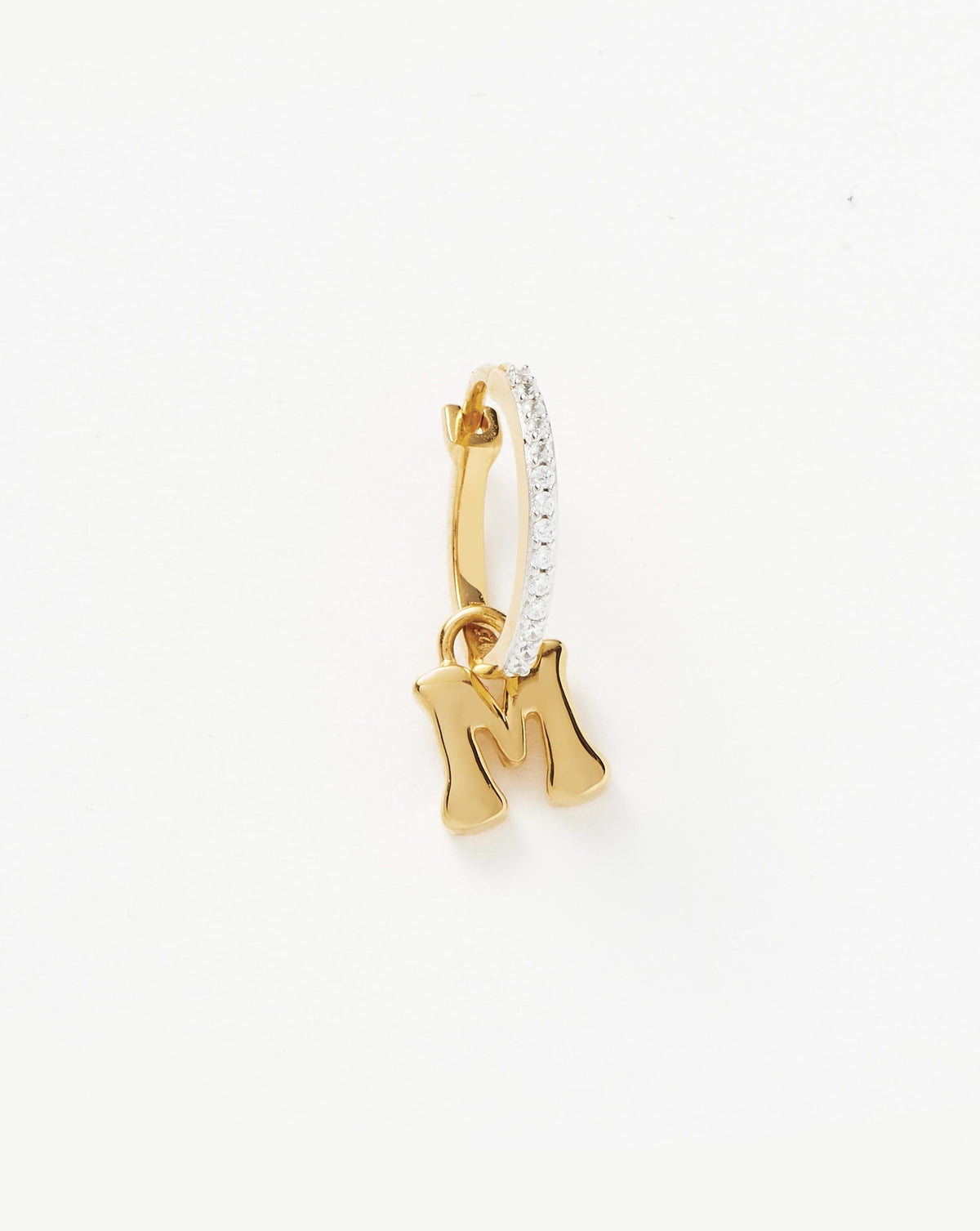 Initial Single Charm Hoop Earring - Initial M | 18ct Gold Vermeil