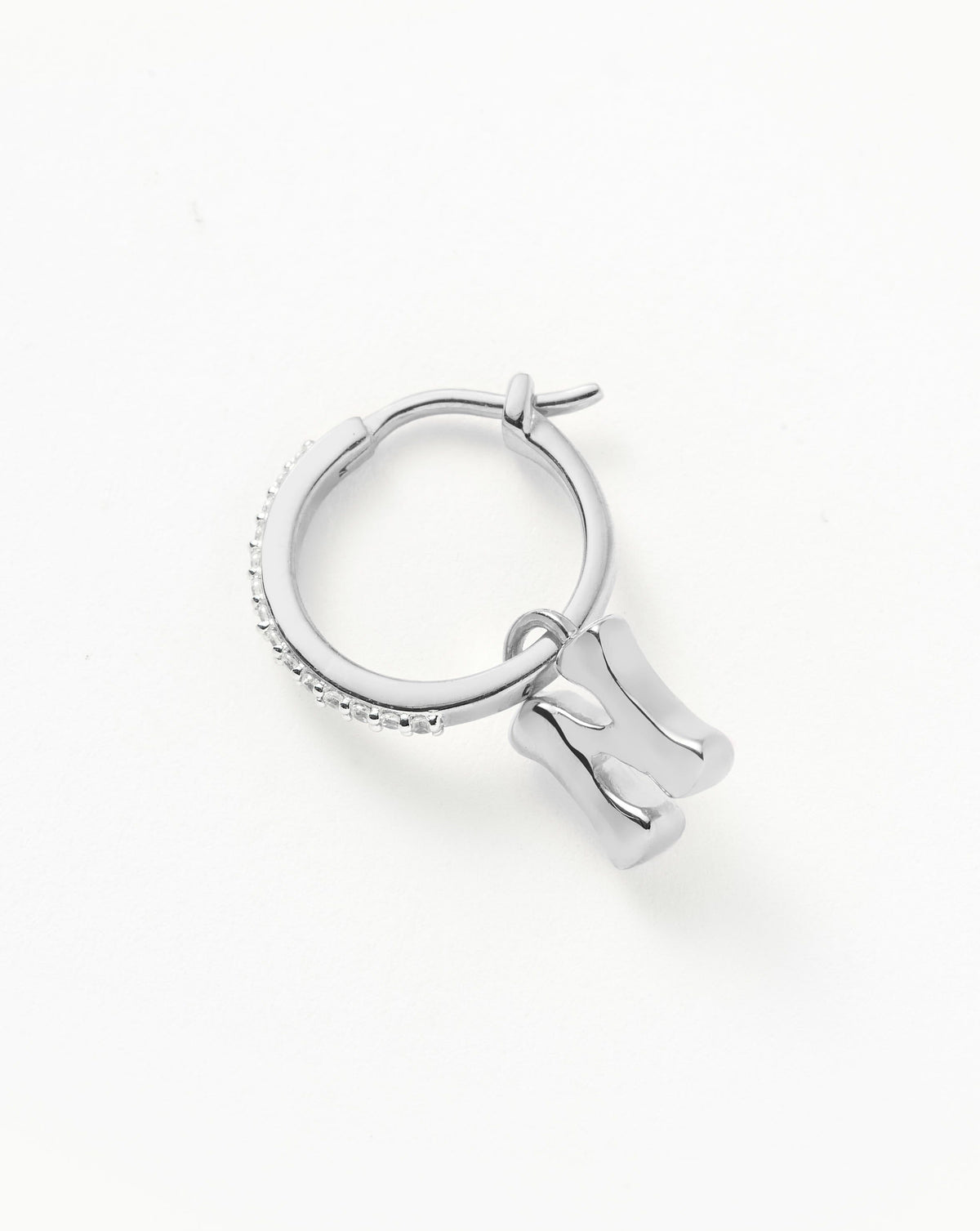 Initial Single Charm Hoop Earring  - Initial N | Sterling Silver