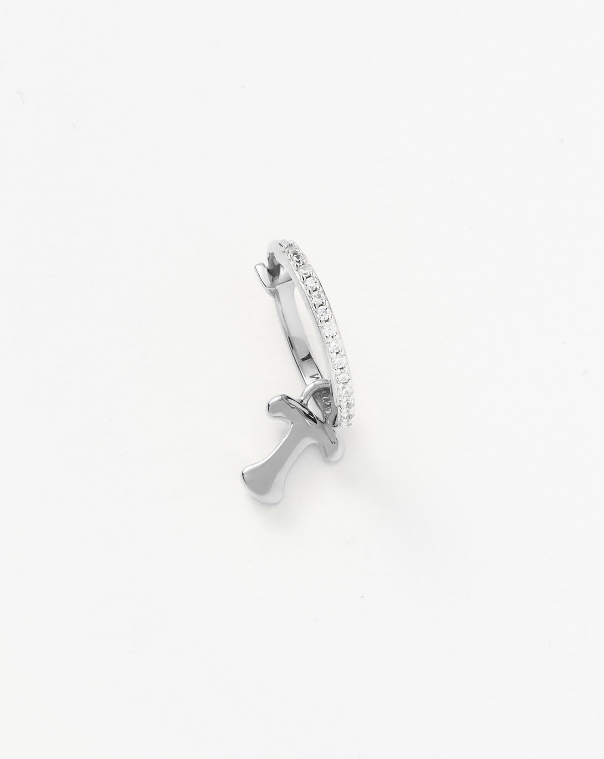 Initial Single Charm Hoop Earring  - Initial T | Sterling Silver