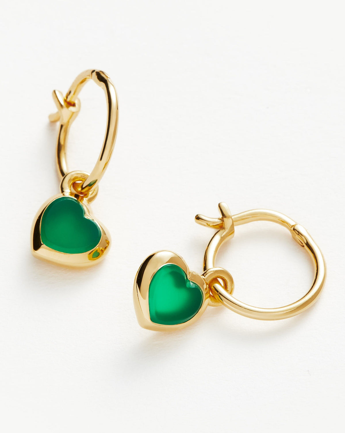 Jelly Heart Charm Mini Hoop Earrings | 18ct Gold Vermeil/Green Chalcedony