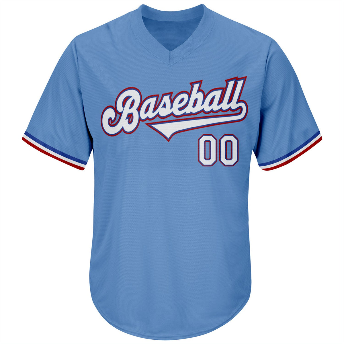 Custom Light Blue White-Red Authentic Rib-Knit Baseball Jersey Shirt