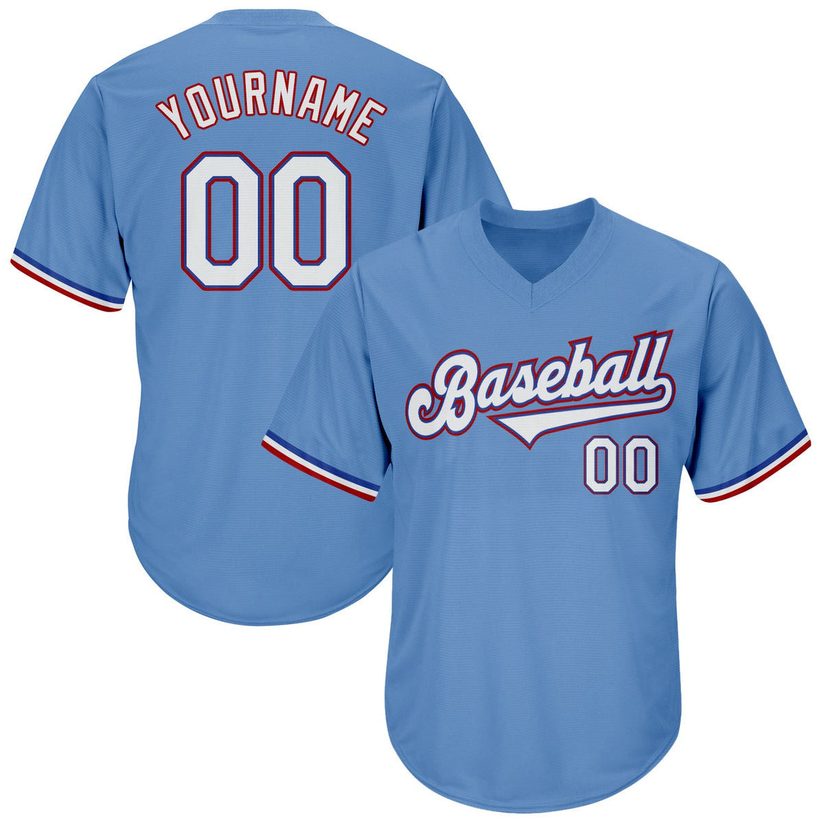 Custom Light Blue White-Red Authentic Rib-Knit Baseball Jersey Shirt