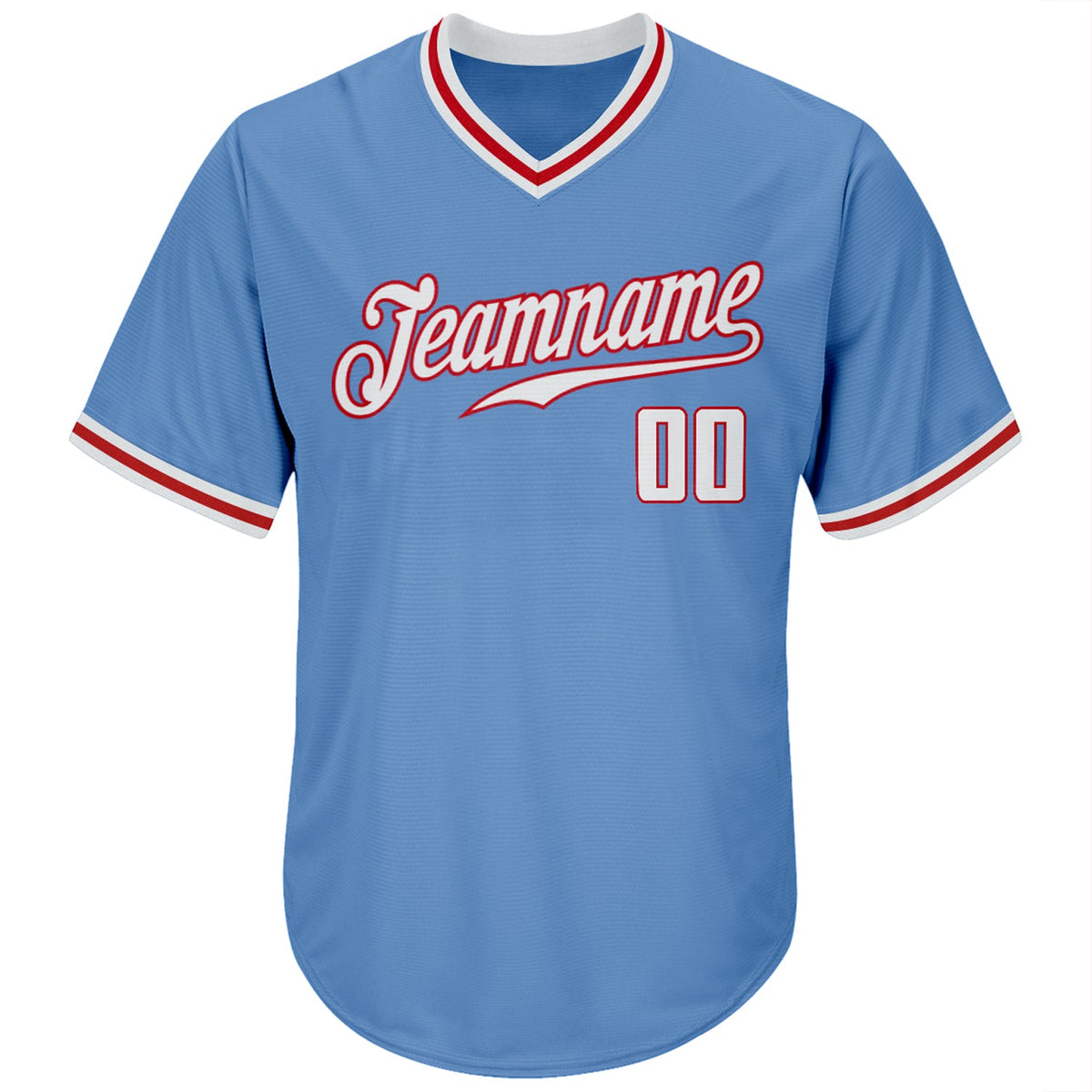 Custom Light Blue White-Red Authentic Rib-Knit Baseball Jersey Shirt