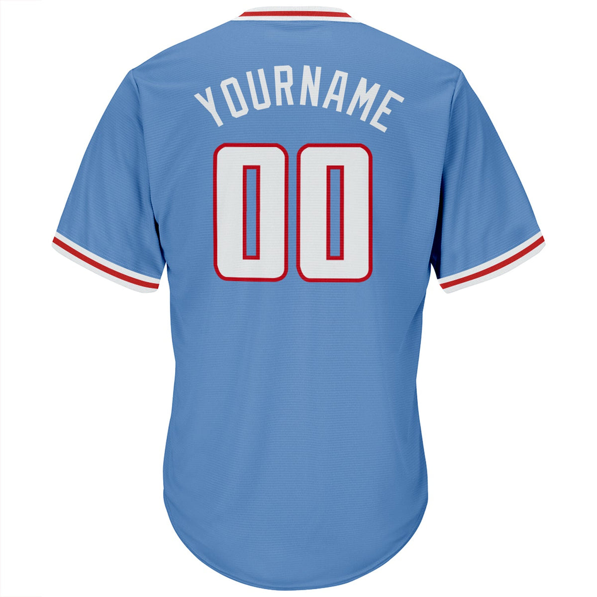 Custom Light Blue White-Red Authentic Rib-Knit Baseball Jersey Shirt