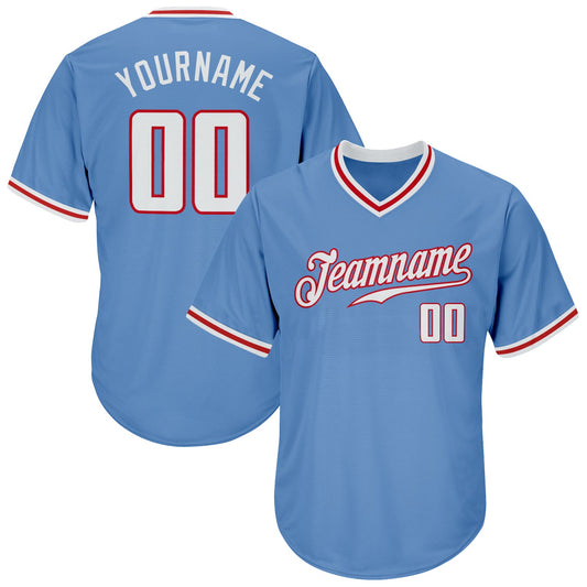 Custom Light Blue White-Red Authentic Rib-Knit Baseball Jersey Shirt