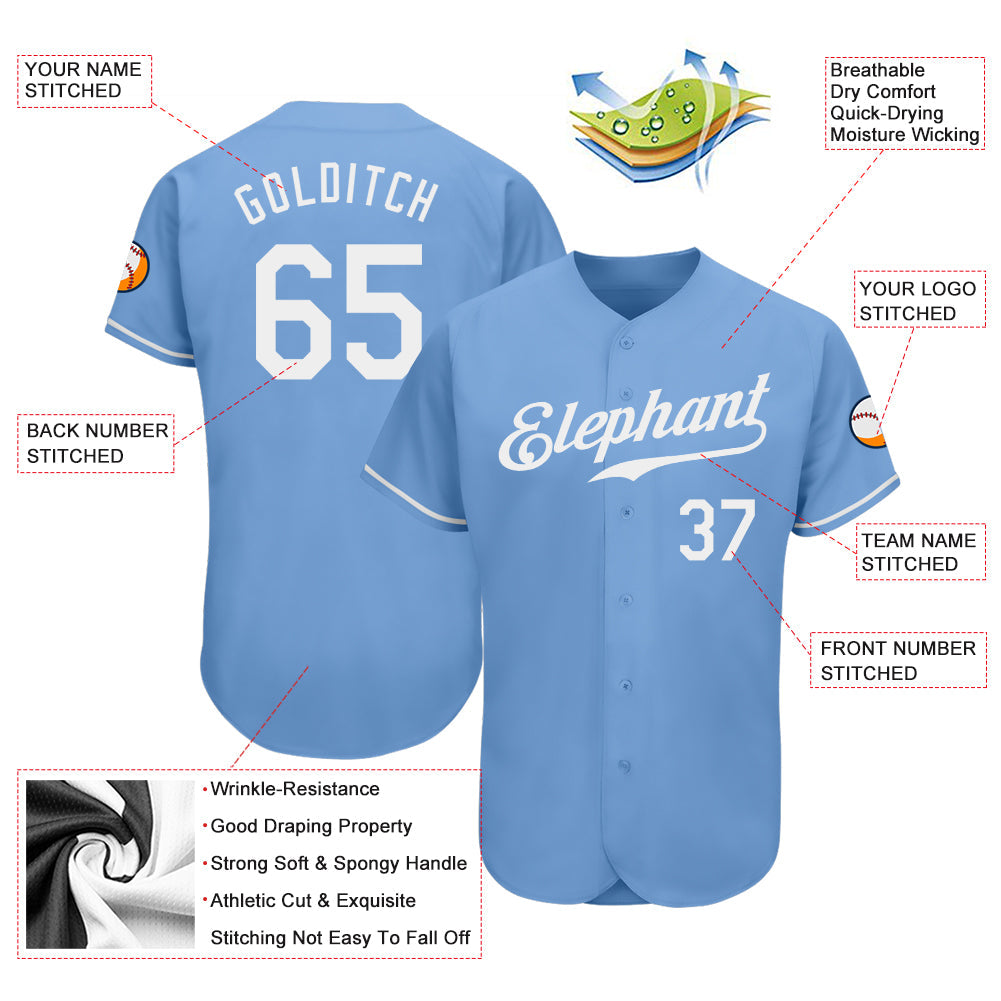 Custom Light Blue White Authentic Baseball Jersey