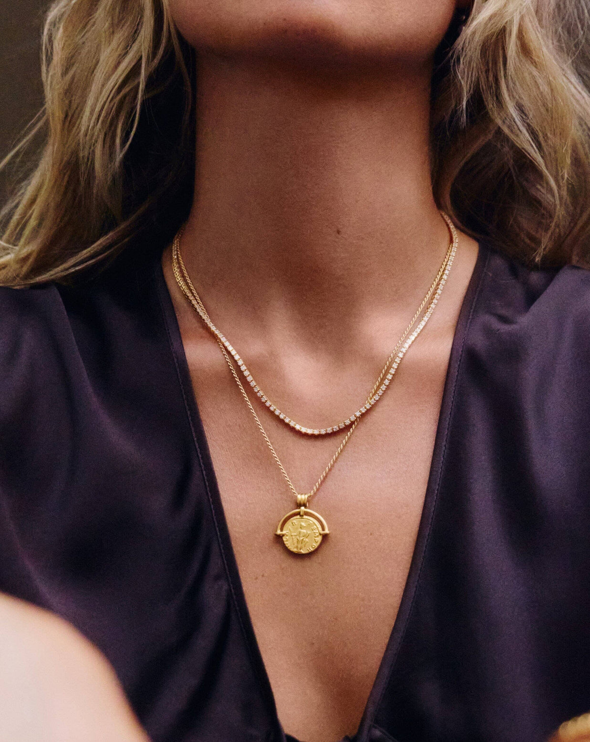 Lucy Williams Engravable Roman Arc Coin Necklace | 18ct Gold Plated