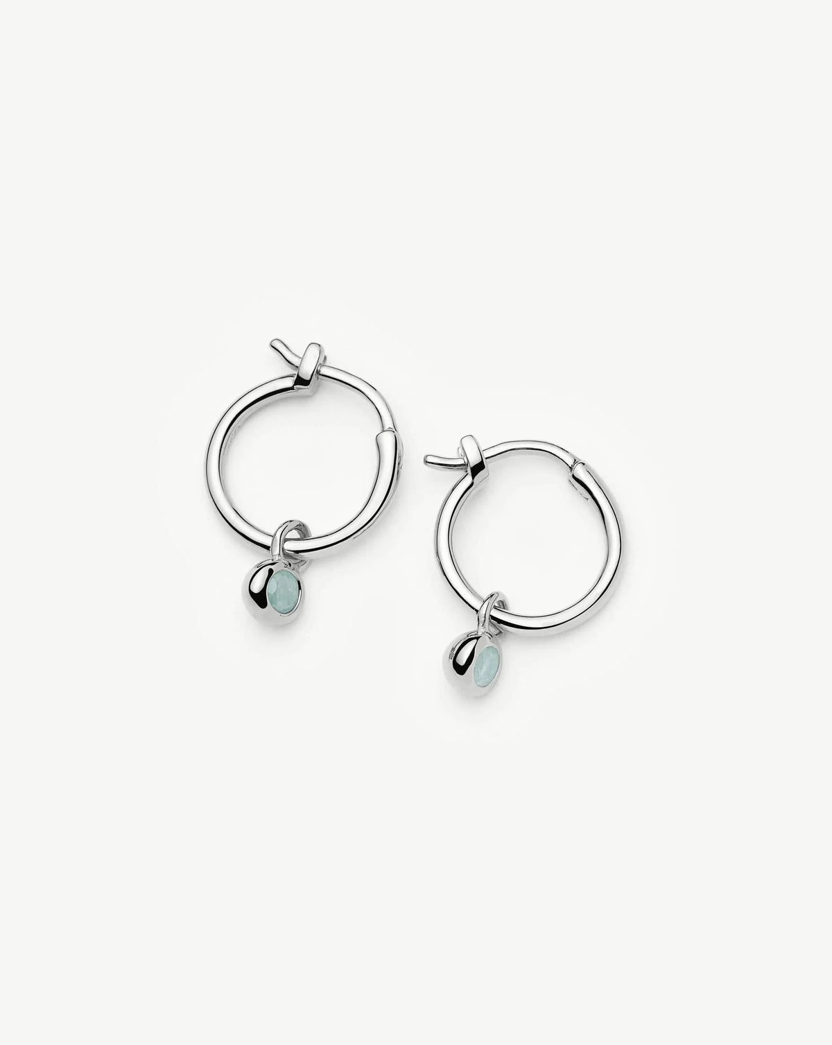 March Birthstone Mini Charm Hoop Earrings | Sterling Silver/Milky Aquamarine
