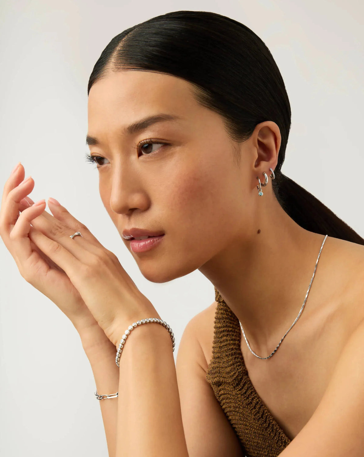 March Birthstone Mini Charm Hoop Earrings | Sterling Silver/Milky Aquamarine