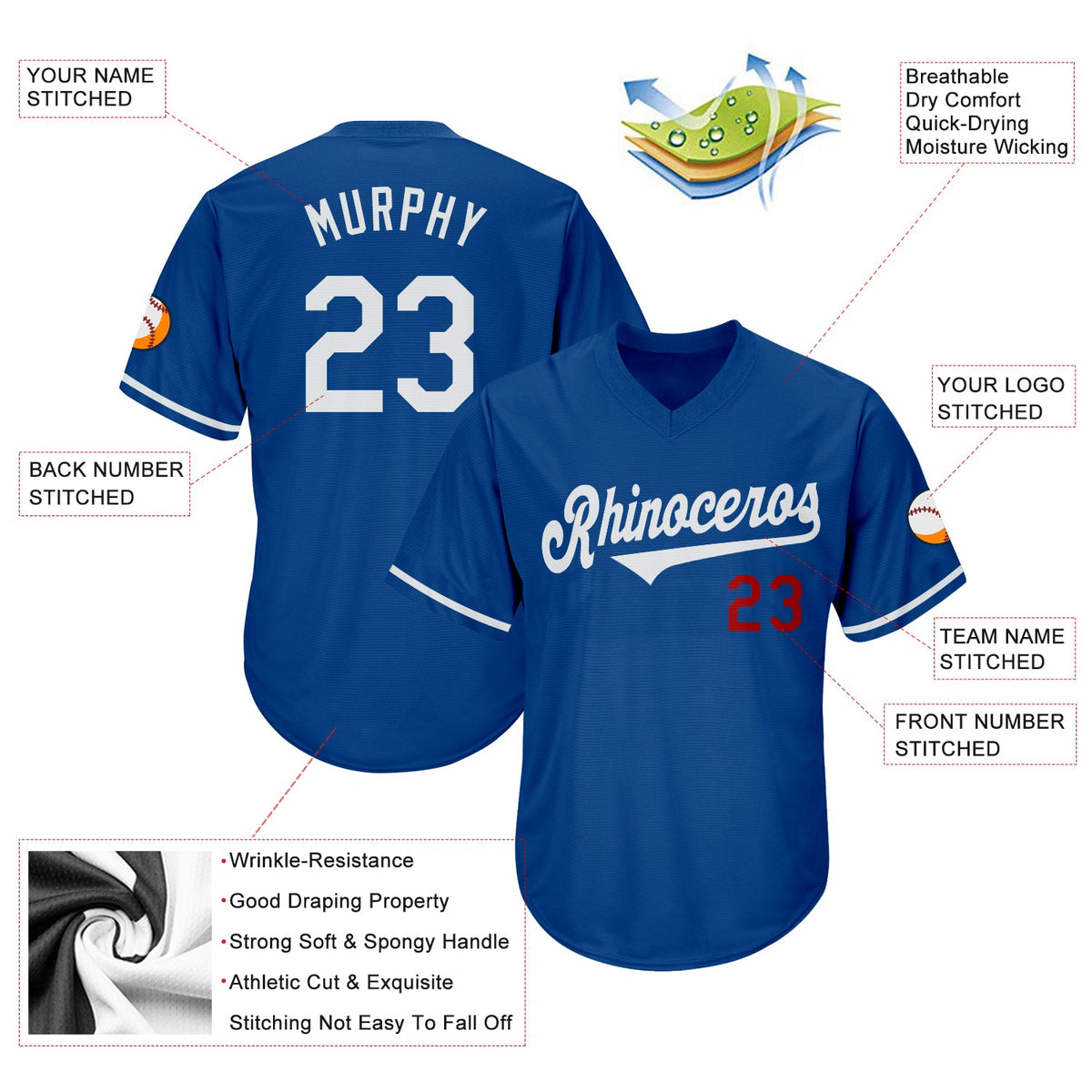 Custom Royal White-Red Authentic Rib-Knit Baseball Jersey Shirt
