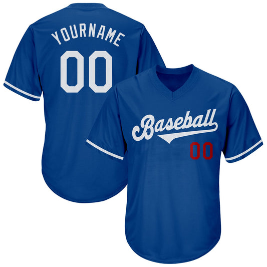 Custom Royal White-Red Authentic Rib-Knit Baseball Jersey Shirt