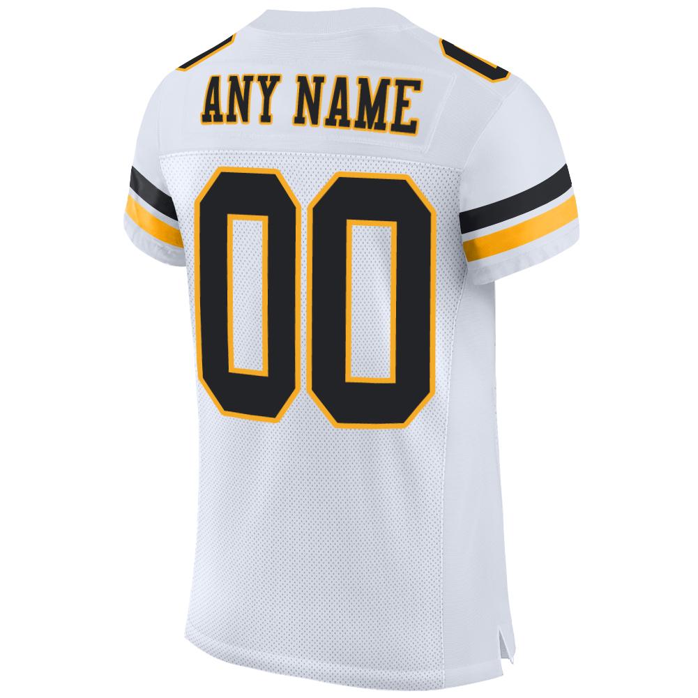 Custom White Black-Gold Mesh Authentic Football Jersey