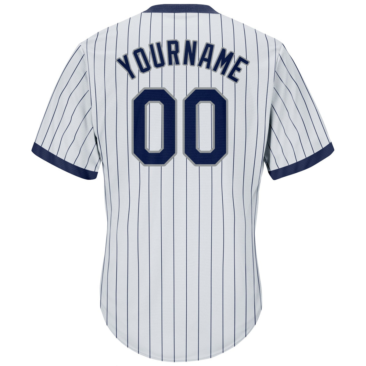 Custom White Navy Pinstripe Navy-Gray Authentic Rib-Knit Baseball Jersey Shirt